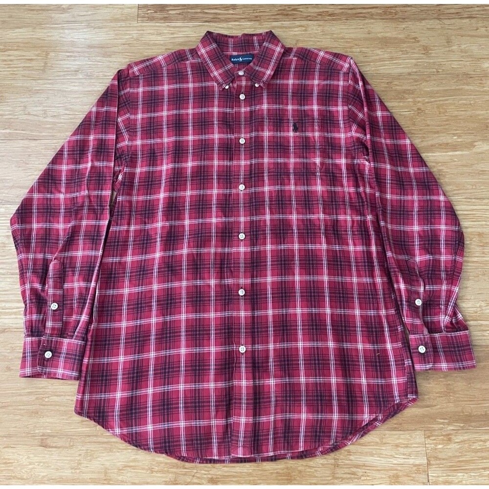 Ralph Lauren Shirt Mens M Red Plaid Button Down Long Sleeve Pony Western